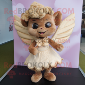 Tan Cupid mascot costume character dressed with a Pleated Skirt and Wraps