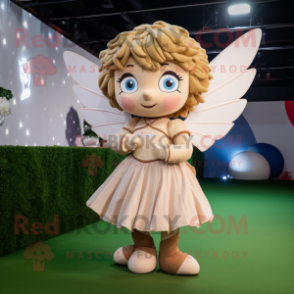 Tan Cupid mascot costume character dressed with a Pleated Skirt and Wraps
