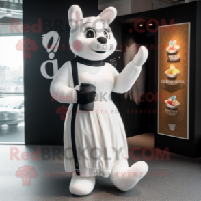 White Guinness mascot costume character dressed with a Shift Dress and Mittens