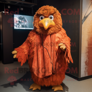 Rust Chicken Parmesan mascot costume character dressed with a Parka and Shawls