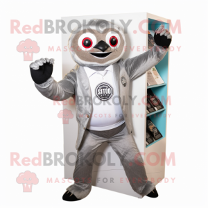 Silver Sloth mascot costume character dressed with a Blazer and Keychains