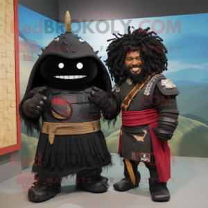 Black Samurai mascot costume character dressed with a Sweater and Watches