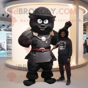 Black Samurai mascot costume character dressed with a Sweater and Watches