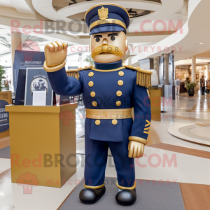 Gold Navy Soldier mascot costume character dressed with a V-Neck Tee and Handbags