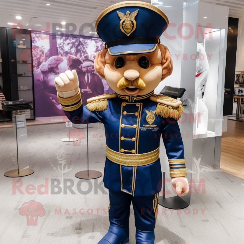 Gold Navy Soldier mascot costume character dressed with a V-Neck Tee and Handbags Gold Navy Soldier mascot costume character dressed with a V-Neck Tee and Handbags