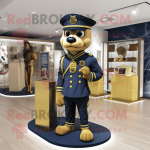 Gold Navy Soldier mascot costume character dressed with a V-Neck Tee and Handbags