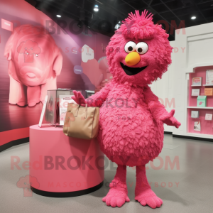 Pink Chicken Parmesan mascot costume character dressed with a Bodysuit and Handbags