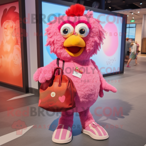 Pink Chicken Parmesan mascot costume character dressed with a Bodysuit and Handbags