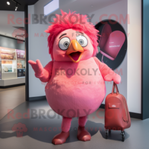 Pink Chicken Parmesan mascot costume character dressed with a Bodysuit and Handbags