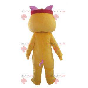 Colorful and funny yellow white and pink cat mascot -