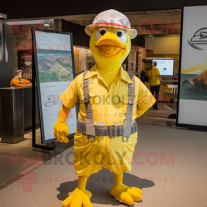 Yellow Gull mascot costume character dressed with a Cargo Shorts and Headbands