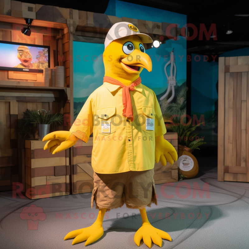 Yellow Gull mascot costume character dressed with a Cargo Shorts and Headbands Yellow Gull mascot costume character dressed with a Cargo Shorts and Headbands