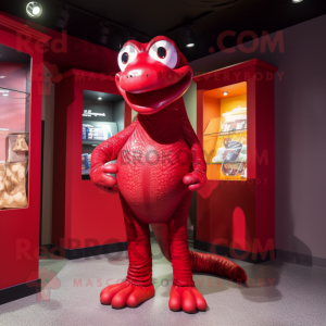 Red Python mascot costume character dressed with a Long Sleeve Tee and Earrings