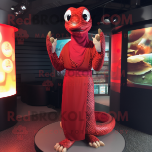Red Python mascot costume character dressed with a Long Sleeve Tee and Earrings