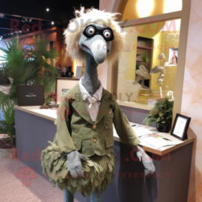 Olive Ostrich mascot costume character dressed with a Blouse and Tie pins