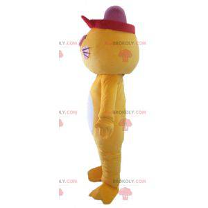 Mascote gato colorido e engraçado amarelo branco e rosa -