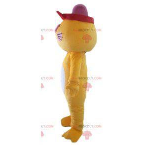 Mascote gato colorido e engraçado amarelo branco e rosa -