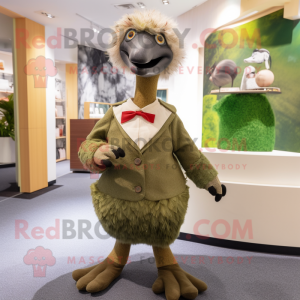 Olive Ostrich mascot costume character dressed with a Blouse and Tie pins