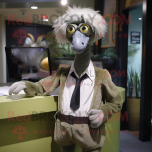 Olive Ostrich mascot costume character dressed with a Blouse and Tie pins