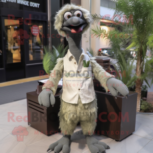 Olive Ostrich mascot costume character dressed with a Blouse and Tie pins