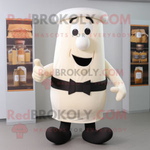 Cream Moussaka mascot costume character dressed with a Dress Pants and Belts