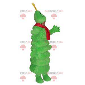 Mascot giant green caterpillar with a red scarf - Redbrokoly.com