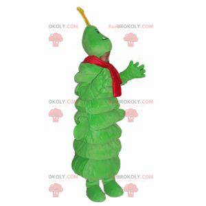 Mascot gigantische groene rups met een rode sjaal -