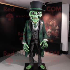 Forest Green Undead mascot costume character dressed with a Waistcoat and Hat pins