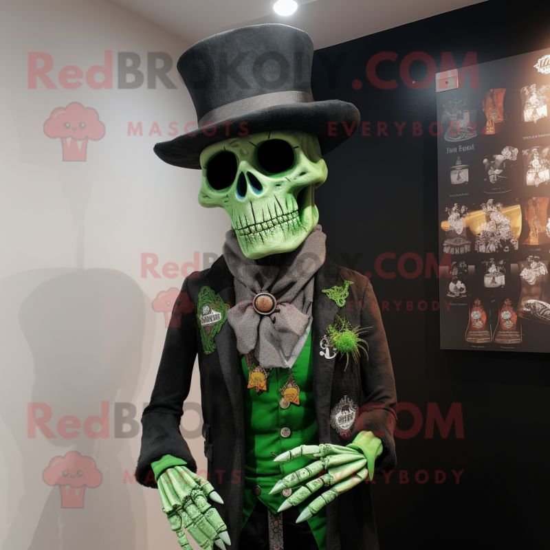 Forest Green Undead mascot costume character dressed with a Waistcoat and Hat pins