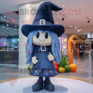 Navy Witch'S Hat mascot costume character dressed with a Bootcut Jeans and Headbands