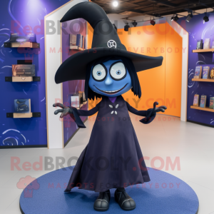 Navy Witch'S Hat mascot costume character dressed with a Bootcut Jeans and Headbands