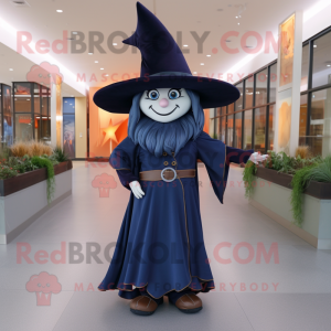 Navy Witch'S Hat mascot costume character dressed with a Bootcut Jeans and Headbands