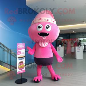 Pink Cupcake mascot costume character dressed with a One-Piece Swimsuit and Berets