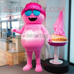 Pink Cupcake mascot costume character dressed with a One-Piece Swimsuit and Berets
