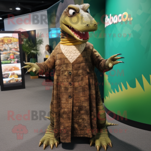 Brown Crocodile mascot costume character dressed with a Maxi Dress and Foot pads