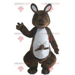 Mascotte de kangourou marron et blanc avec son bébé -