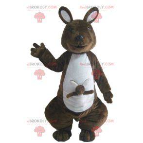 Mascote canguru marrom e branco com seu bebê - Redbrokoly.com