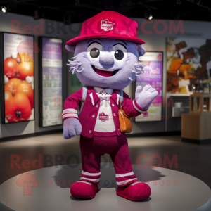 Magenta Candy mascot costume character dressed with a Henley Shirt and Pocket squares