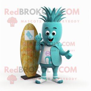 Teal Pineapple mascot costume character dressed with a Board Shorts and Watches