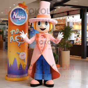 Peach Magician mascot costume character dressed with a Flare Jeans and Berets