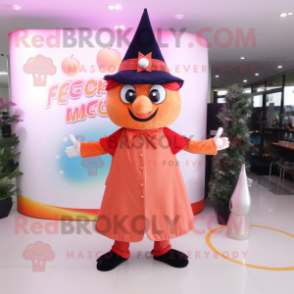 Peach Magician mascot costume character dressed with a Flare Jeans and Berets