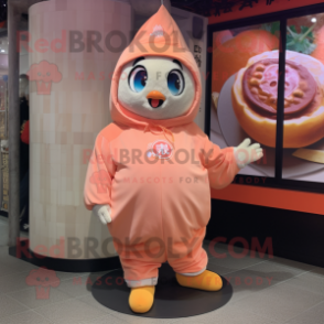 Peach Dim Sum mascot costume character dressed with a Sweatshirt and Shoe laces