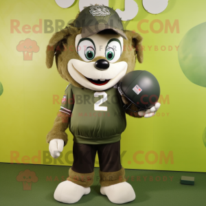 Olive American Football Helmet mascot costume character dressed with a Windbreaker and Hairpins