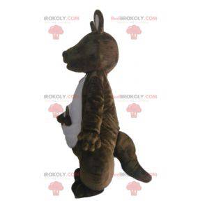 Mascotte de kangourou marron et blanc avec son bébé -