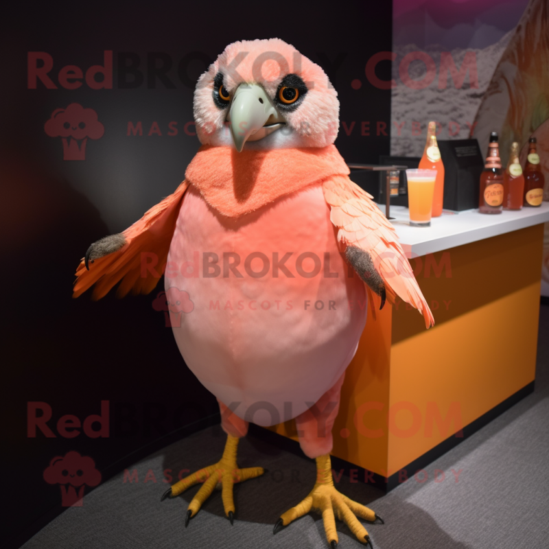 Peach Falcon mascot costume character dressed with a Cocktail Dress and Wraps