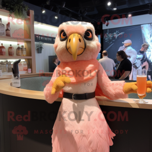 Peach Falcon mascot costume character dressed with a Cocktail Dress and Wraps