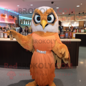 Peach Falcon mascot costume character dressed with a Cocktail Dress and Wraps