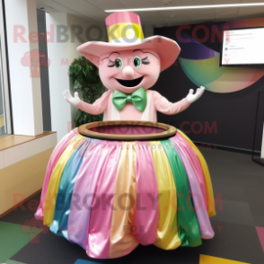 Pink Pot Of Gold mascot costume character dressed with a Maxi Skirt and Bow ties