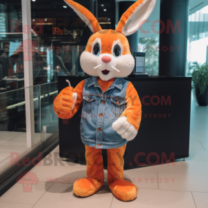 Orange Rabbit mascot costume character dressed with a Flare Jeans and Tie pins