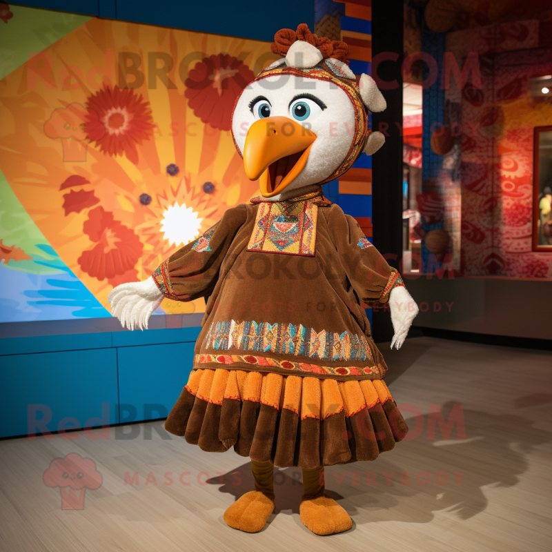 Brown Turkey mascot costume character dressed with a Mini Skirt and Shawls